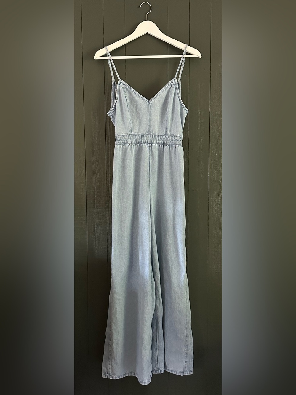 American Eagle Outfitters Light Blue Denim Chambray Jumpsuit